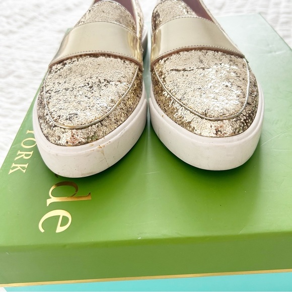 Kate Spade Gold Glitter Slip On Sneaker Loafers Size 5 - Picture 6 of 9